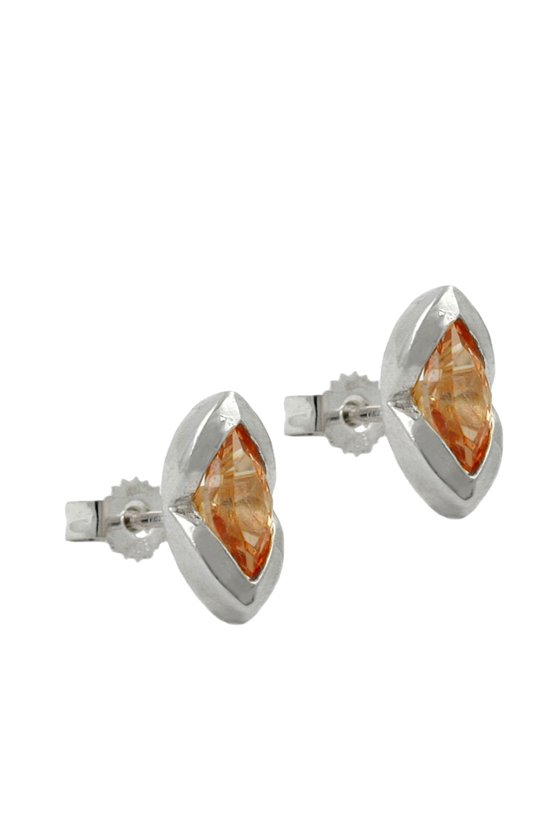 STUD EARRINGS CZ CHAMPAGNE SILVER 925
