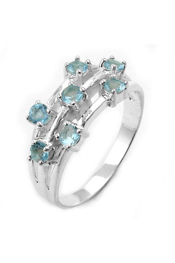 RING 7 AQUAMARINE CRYSTALS SILVER 925
