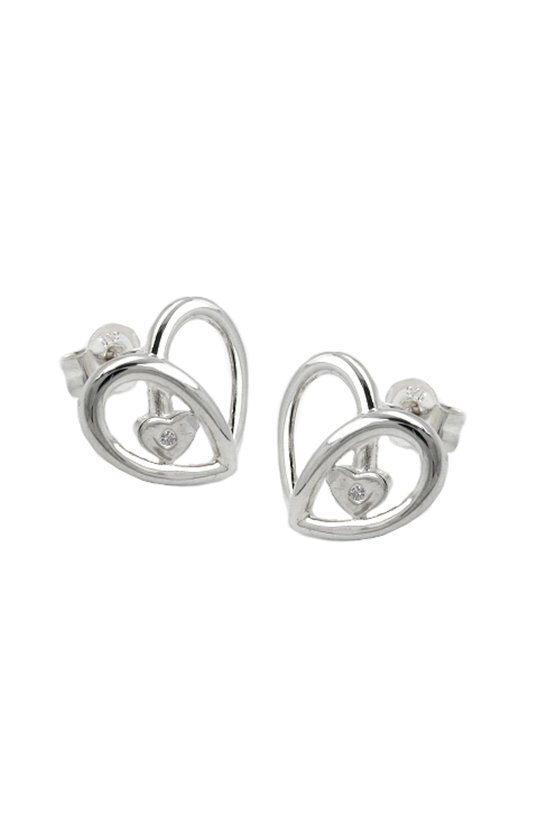 STUD EARRINGS HEART ZIRCONIA SILVER 925