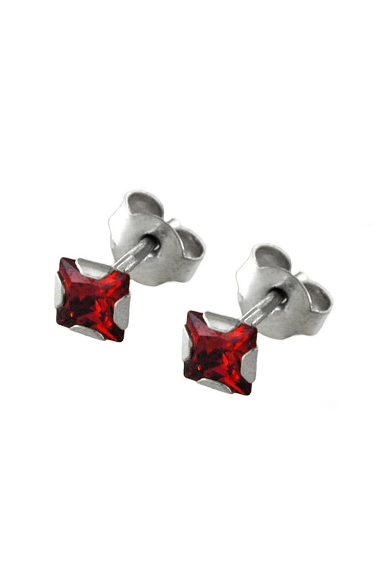 STUD EARRINGS ZIRCONIA SQUARED ORANGE SILVER 925