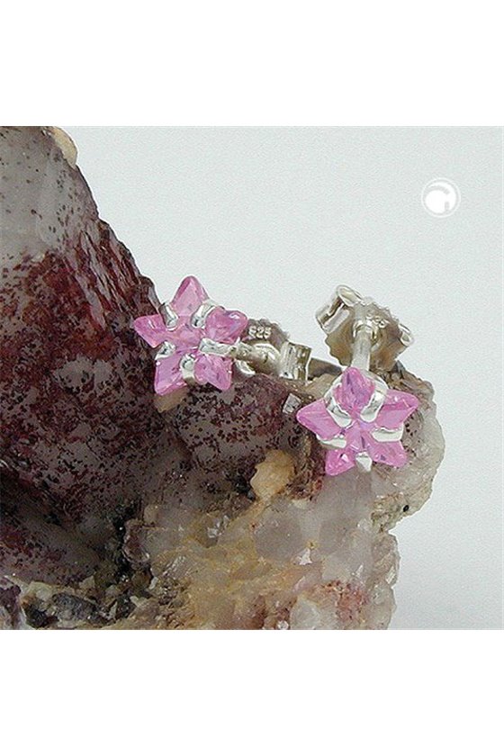 EARRINGS ZIRCONIA STAR PINK SILVER 925