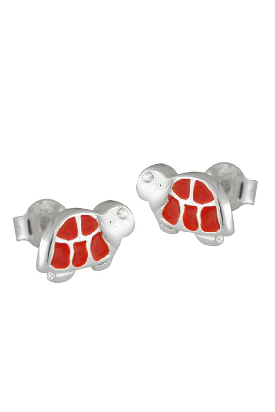 STUD EARRINGS RED TURTLE SILVER 925