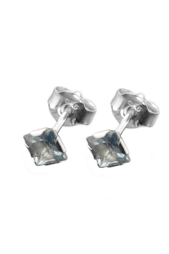 STUD EARRINGS AQUAMARINE SQUARE SILVER 925