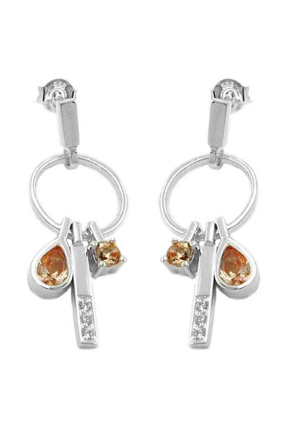 STUD EARRINGS CZ CHAMPAGNE 3 CHARMS SILVER 925