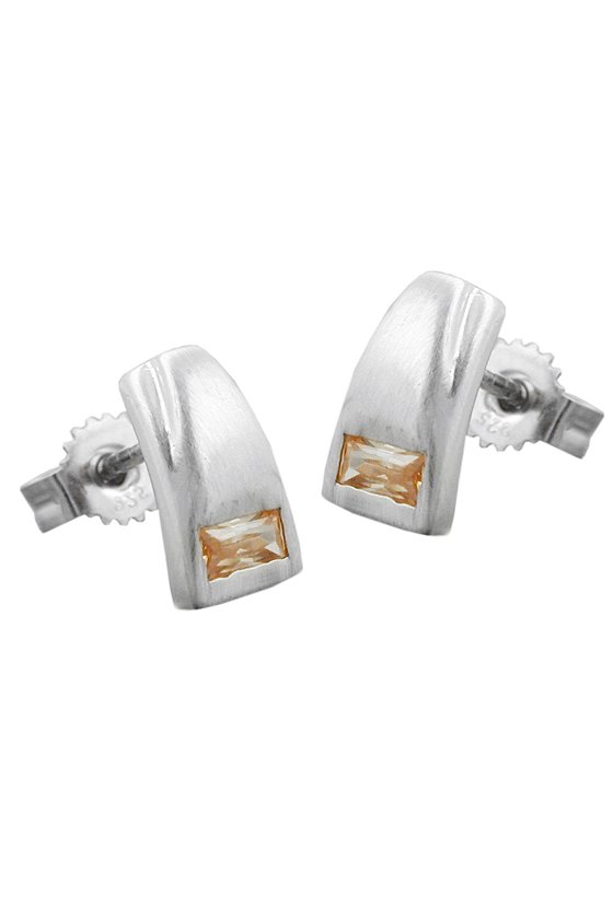 STUD EARRINGS CZ CHAMPAGNE SILVER 925