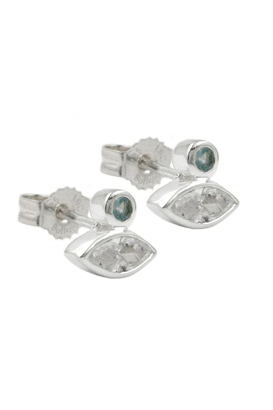 STUD EARRINGS CZ AQUAMARINE SILVER 925