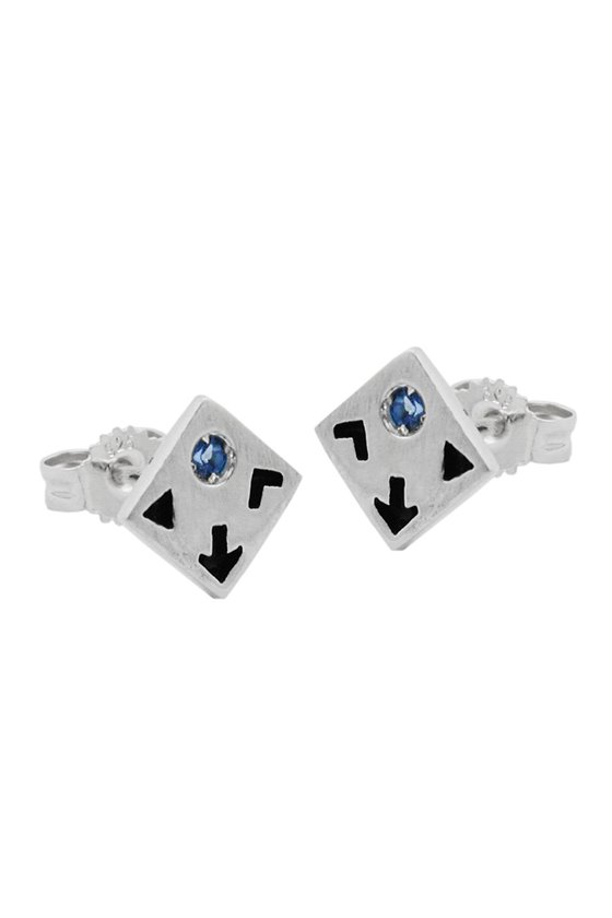 STUD EARRINGS SQUARE BLUE ZIRCONIA SILVER 925