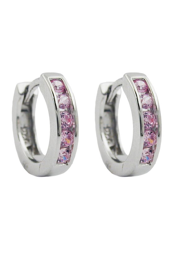 HOOP EARRINGS PINK ZIRCONIA SILVER 925