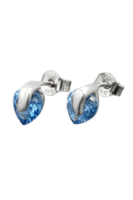 STUD EARRINGS SYNTHETIC AQUAMARINE SILVER 925