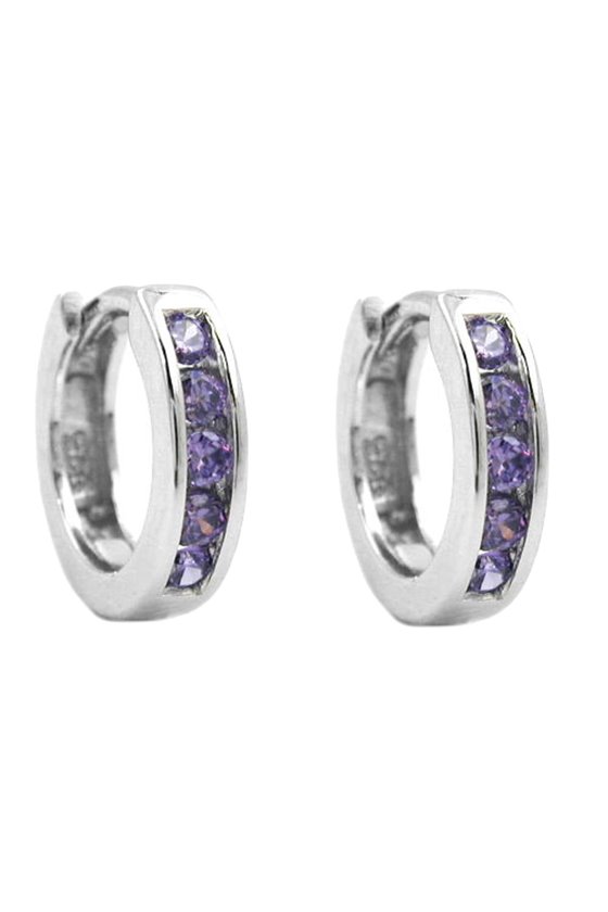 HOOP EARRINGS PURPLE ZIRCONIA SILVER 925