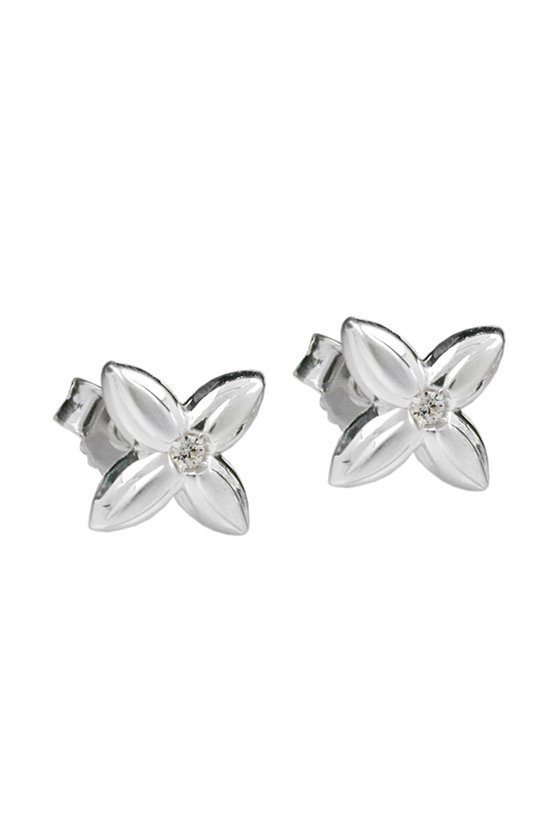 STUD EARRINGS FLOWER WHITE ZIRCONIA SILVER 925