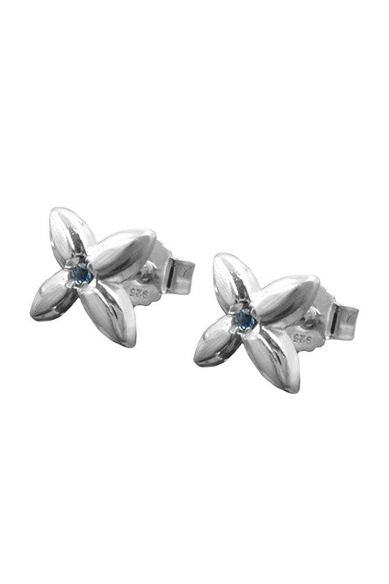 STUD EARRINGS FLOWER LIGHT BLUE ZIRCONIA SILVER 925