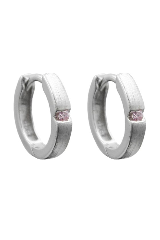 HOOP EARRINGS PINK ZIRCONIA SILVER 925