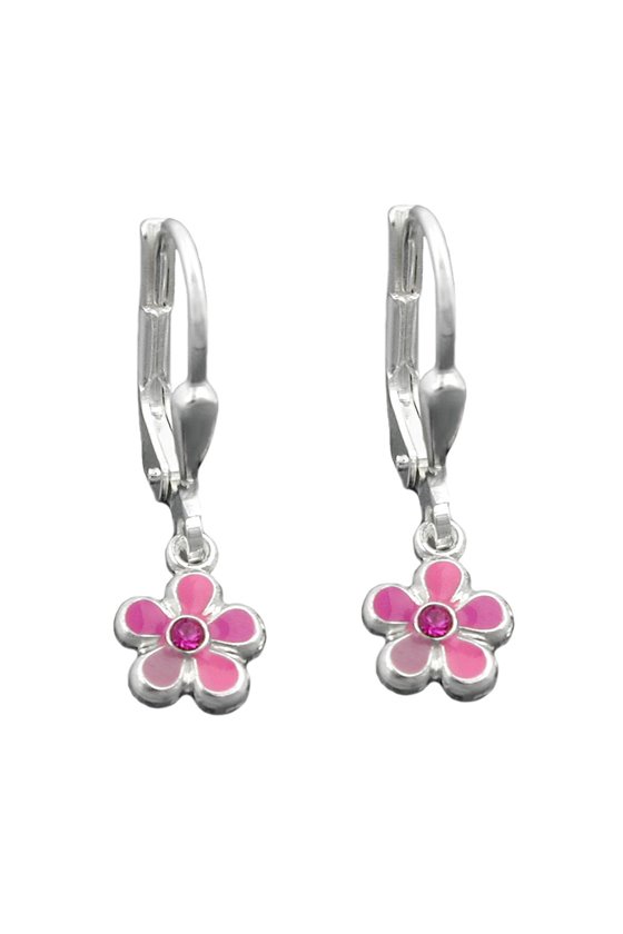 LEVERBACK EARRINGS PINK FLOWER SILVER 925