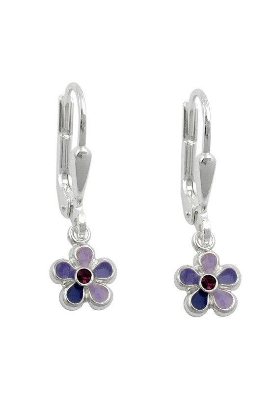 LEVERBACK EARRINGS BLUE/PURPLE FLOWER SILVER 925