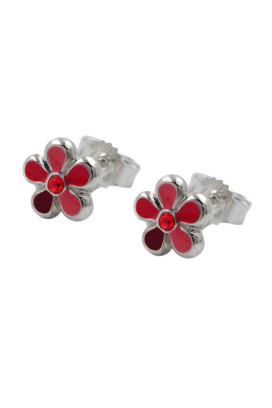 EARSTUDS FLOWER RED SILVER 925