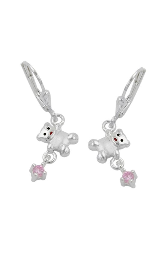 LEVERBACK EARRINGS BEAR PINK ZIRCONIA SILVER 925