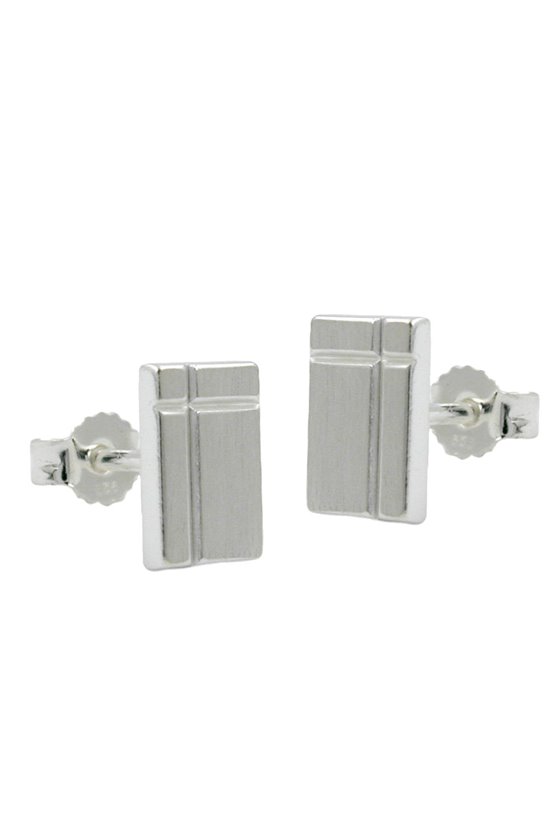 STUD EARRINGS SQUARE WITH CROSS SILVER 925