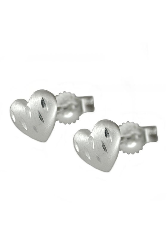 EARSTUDS HEART DIAMOND CUT SILVER 925