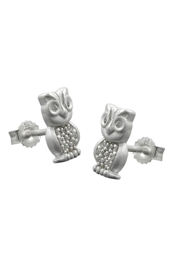 EARRINGS STUDS OWL ZIRCONIA SILVER 925