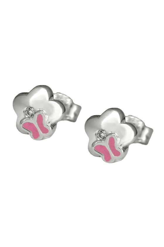 STUD EARRINGS FLOWER WITH BUTTERFLY SILVER 925
