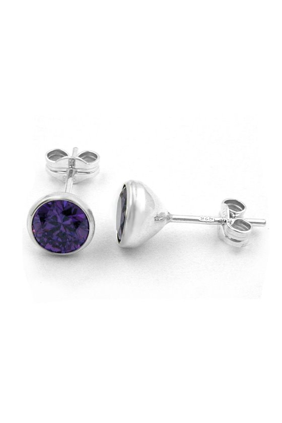 STUD EARRINGS 7MM AMETHYST ZIRCONIA SILVER 925