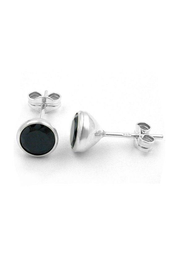 STUD EARRINGS 7MM BLACK ZIRCONIA SILVER 925