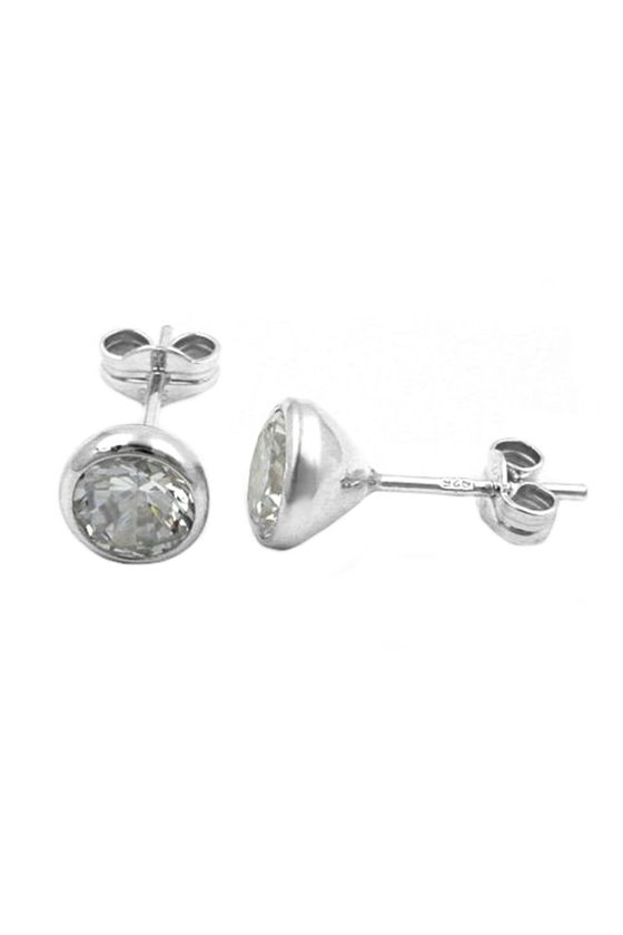 STUD EARRINGS 7MM WHITE ZIRCONIA SILVER 925