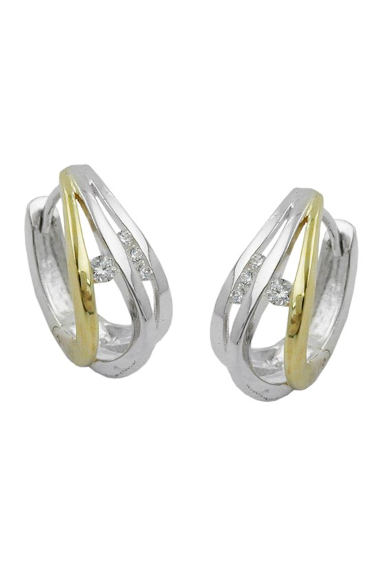 HOOP EARRINGS BI-COLOURED & ZIRCONIA SILVER 925