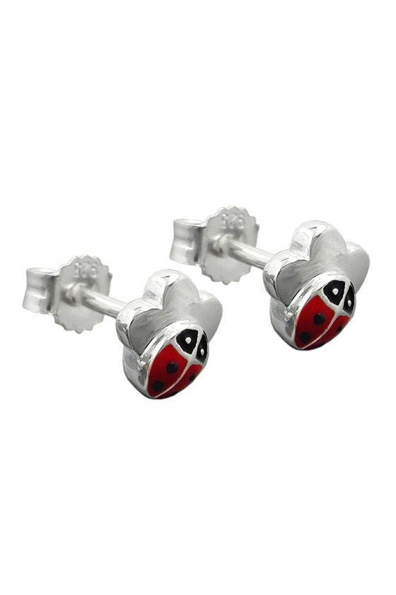 STUDS LADYBIRD ON FLOWER SILVER 925