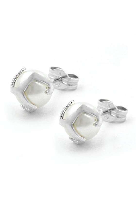 EARRINGS WHITE BEAD 6MM SILVER 925