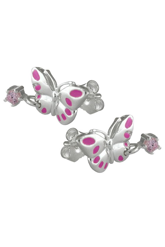 EAR STUDS PINK BUTTERFLY SILVER 925
