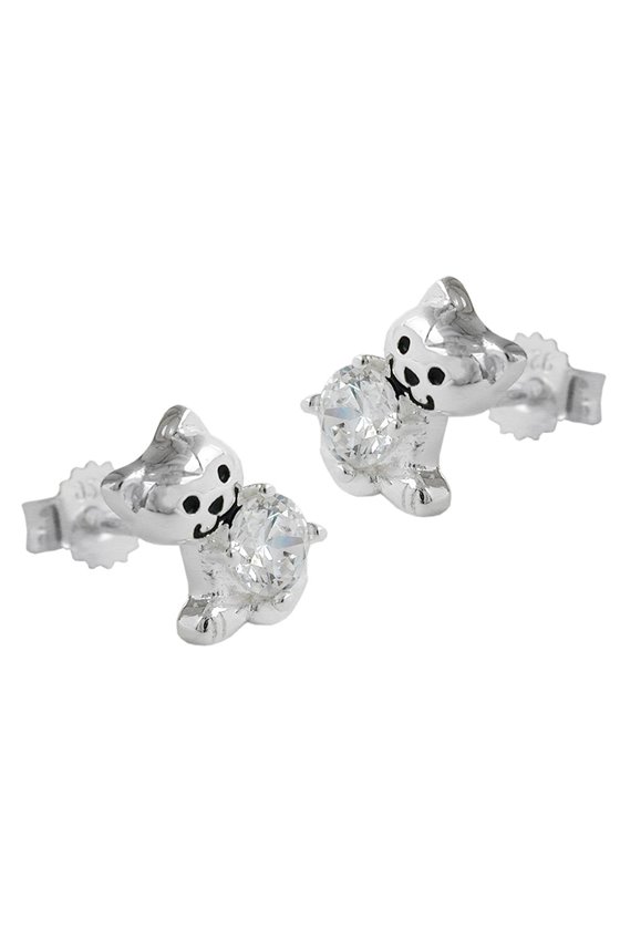 EAR STUDS CAT WITH CUBIC ZIRCONIA SILVER 925