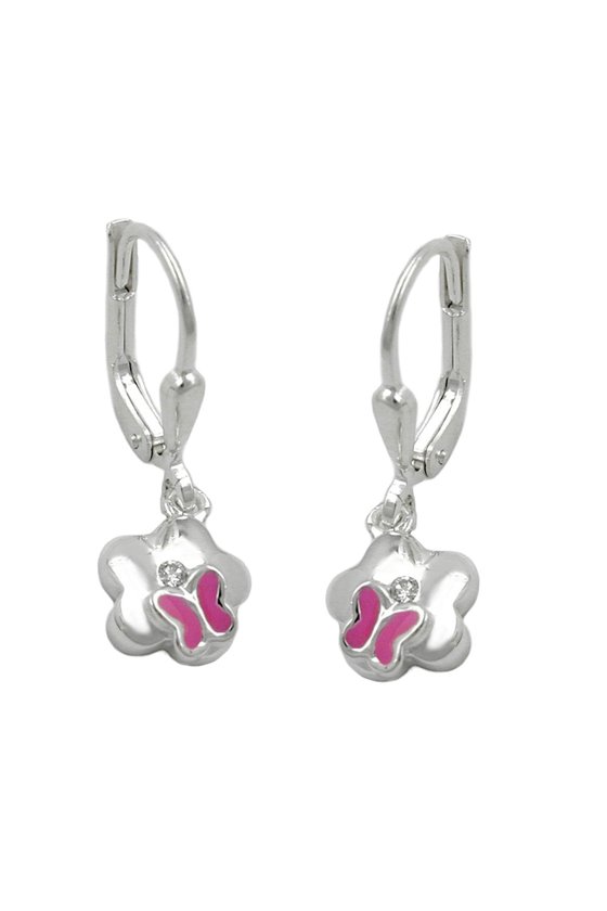 LEVERBACK EARRINGS FLOWER WITH PINK BUTTERFLY SILVER 925