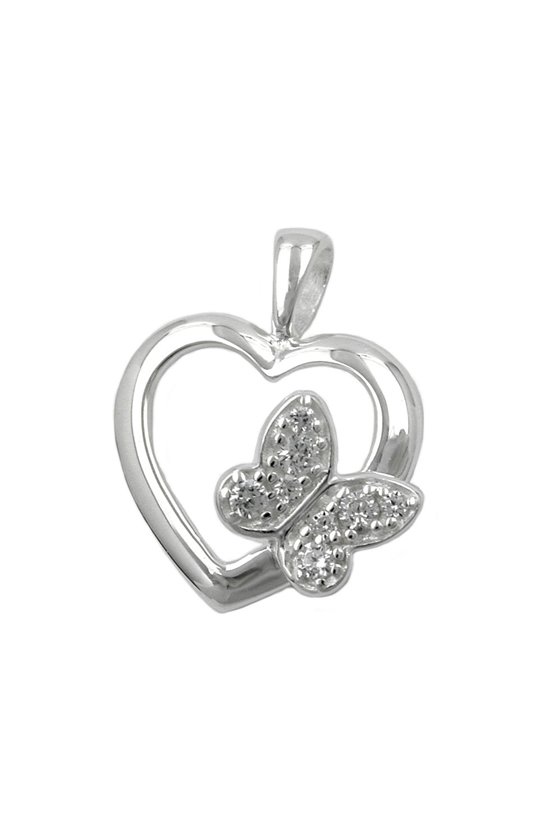 PENDANT HEART WITH ZIRCONIA BUTTERFLY SILVER 925