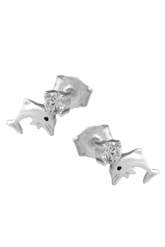 EAR STUDS DOLPHINS WITH ZIRCONIA SILVER 925