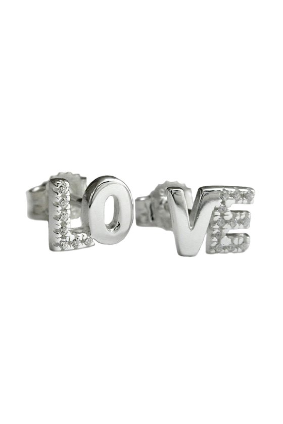 STUD EARRINGS LOVE ZIRCONIA SILVER 925