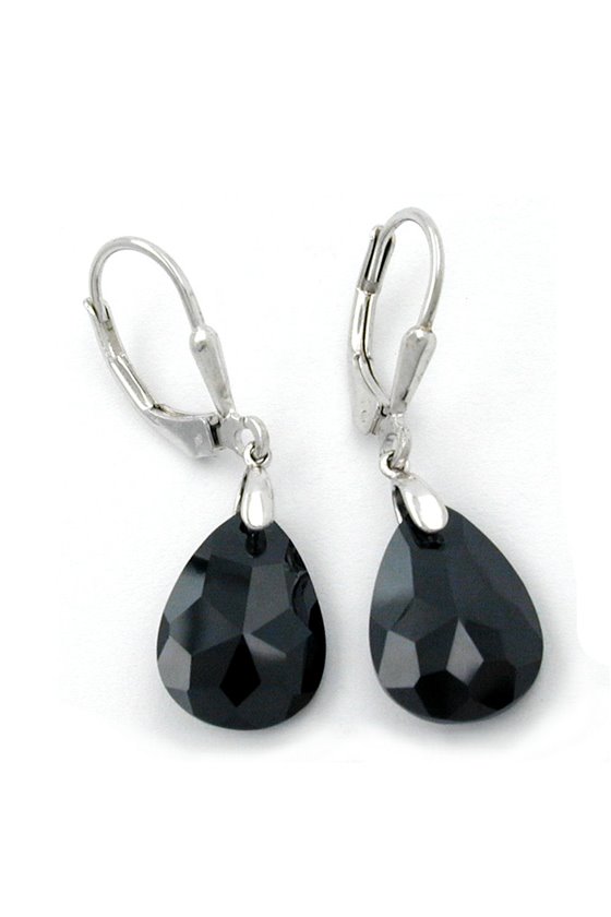 EARRING LEVERBACK CZ BLACK SILVER 925