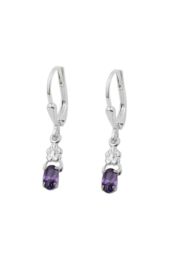 LEVERBACK EARRINGS AMETHYST & FLOWER SILVER 925