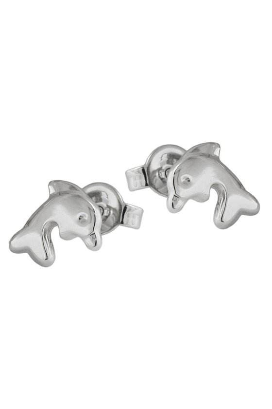 STUD EARRINGS DOLPHINS SHINY SILVER 925
