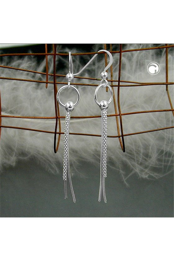 HOOK EARRINGS 3 CHAINS ON A RING SILVER 925