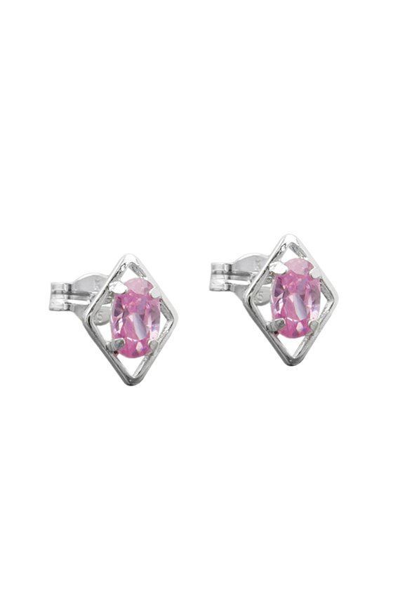 STUD EARRINGS PINK ZIRCONIA SILVER 925