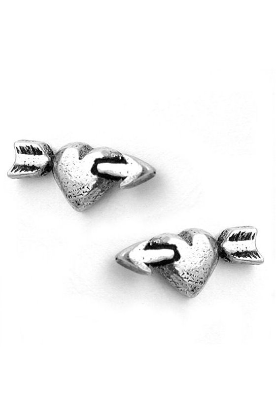 STUD EARRINGS HEART WITH ARROW SILVER 925