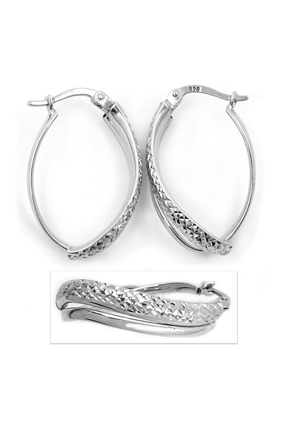 EARRING HOOP OVAL TWISTED SILVER 925