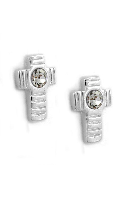 STUD EARRINGS CROSS WITH CRYSTAL SILVER 925