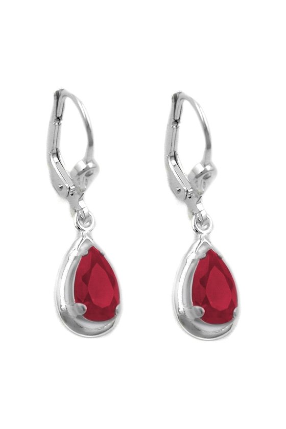 LEVERBACK EARRINGS ARTIFICIAL RUBY SILVER 925