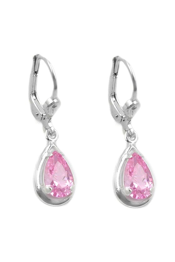 LEVERBACK EARRINGS PINK ZIRCONIA SILVER 925