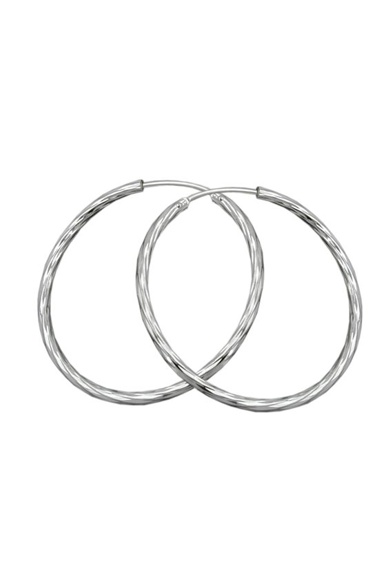 HOOP EARRINGS 35MM DIAMOND CUT SILVER 925