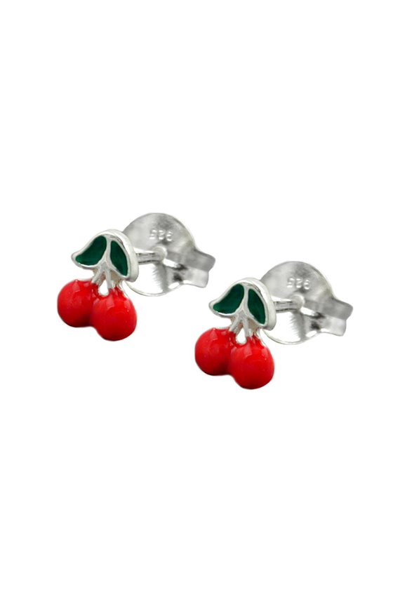 STUD EARRINGS RED CHERRIES SILVER 925