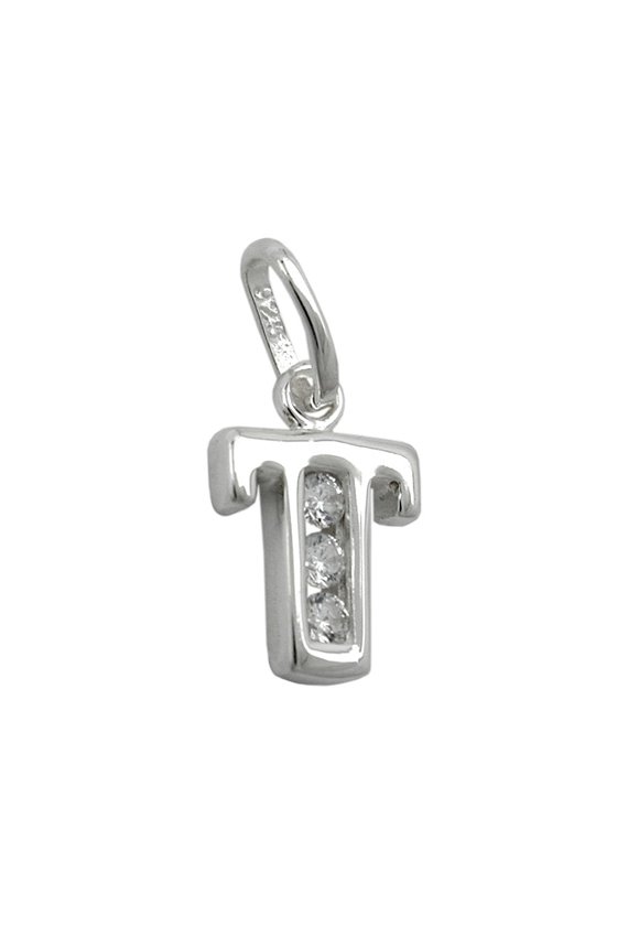 PENDANT INITIAL T WITH CZ SILVER 925